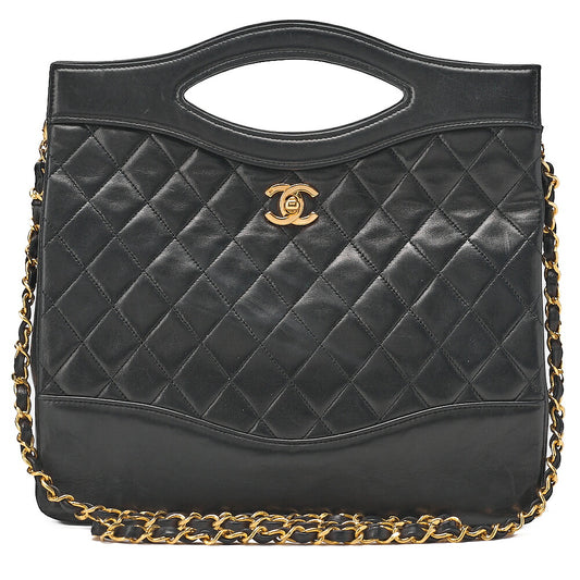 CHANEL Matelasse Chain Shoulder Bag Tote 2way Lambskin Black Gold-Tone Hardware, Pre-Owned
