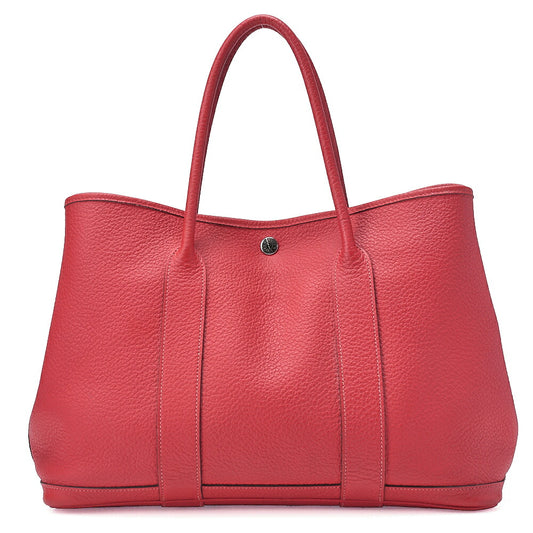 HERMES Garden Party PM Handbag Negonda Rouge Silver-Tone Hardware, Pre-Owned