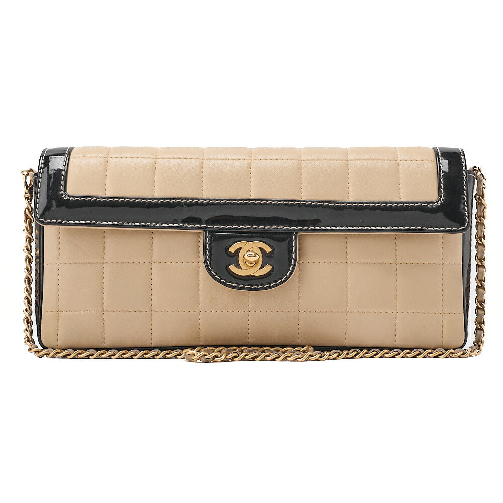 CHANEL Shoulder Bag Chocolate Bar Lambskin x Enamel Beige x Black Gold-Tone Hardware, Pre-Owned
