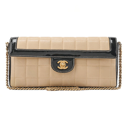 CHANEL Shoulder Bag Chocolate Bar Lambskin x Enamel Beige x Black Gold-Tone Hardware, Pre-Owned