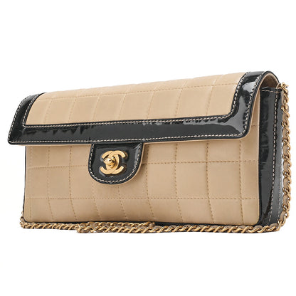 CHANEL Shoulder Bag Chocolate Bar Lambskin x Enamel Beige x Black Gold-Tone Hardware, Pre-Owned