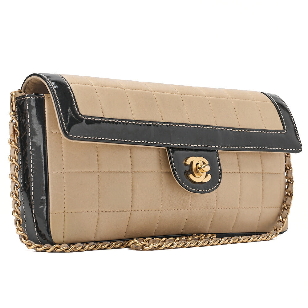 CHANEL Shoulder Bag Chocolate Bar Lambskin x Enamel Beige x Black Gold-Tone Hardware, Pre-Owned