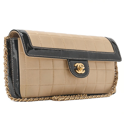CHANEL Shoulder Bag Chocolate Bar Lambskin x Enamel Beige x Black Gold-Tone Hardware, Pre-Owned
