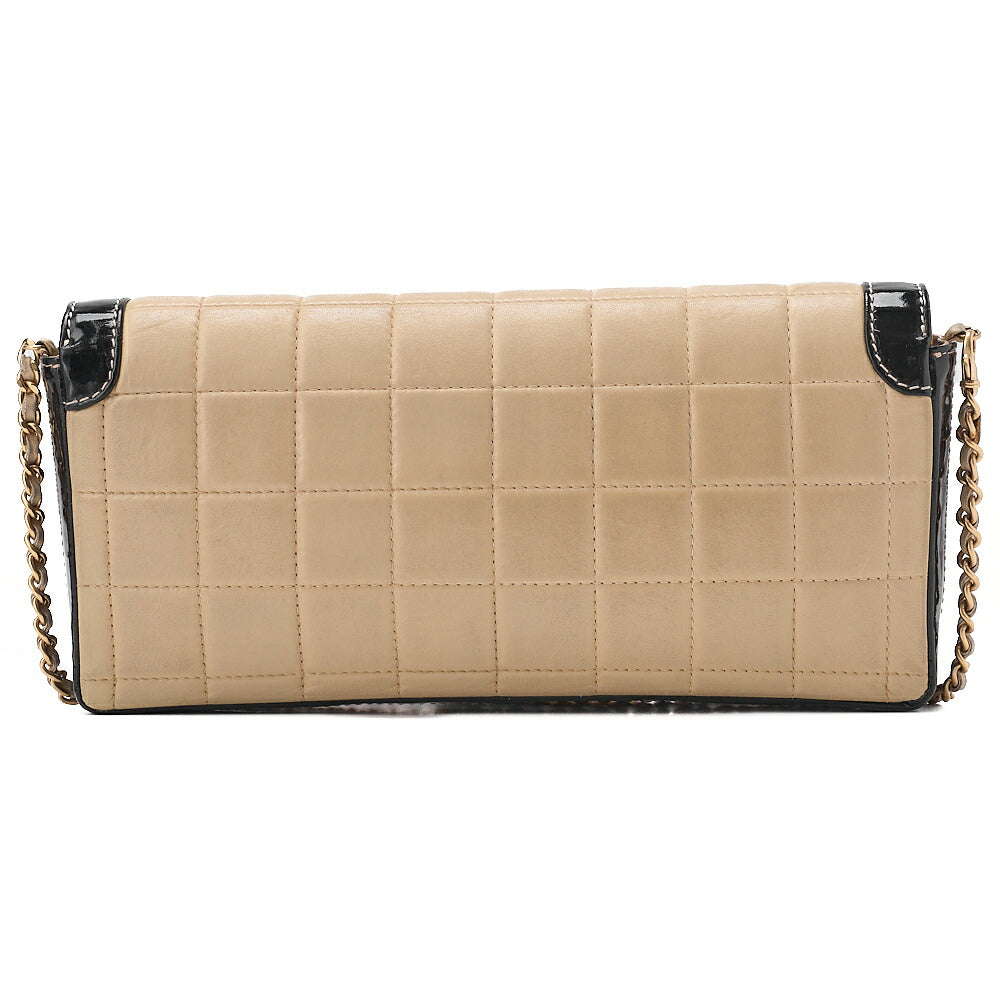 CHANEL Shoulder Bag Chocolate Bar Lambskin x Enamel Beige x Black Gold-Tone Hardware, Pre-Owned