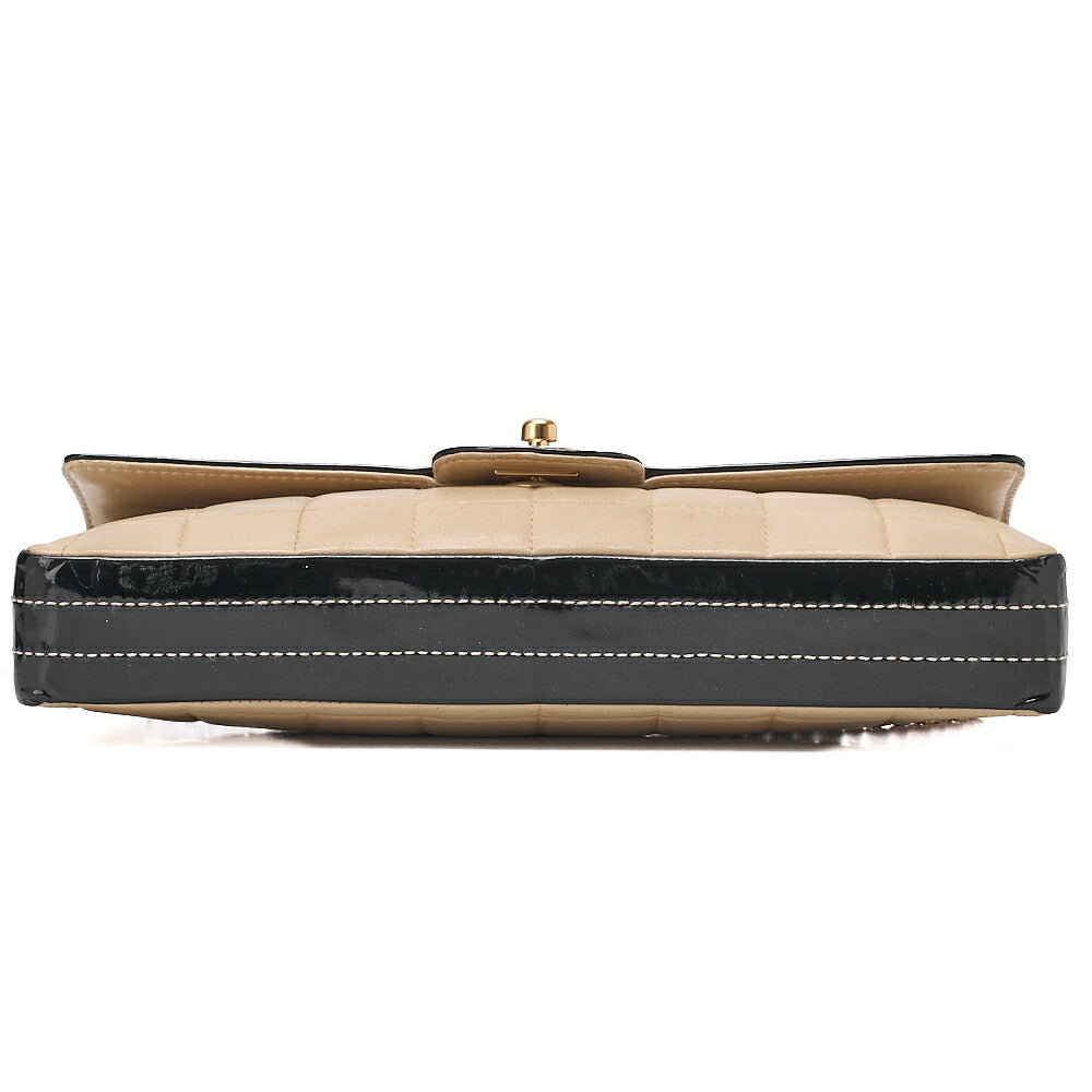 CHANEL Shoulder Bag Chocolate Bar Lambskin x Enamel Beige x Black Gold-Tone Hardware, Pre-Owned