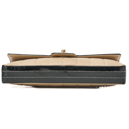 CHANEL Shoulder Bag Chocolate Bar Lambskin x Enamel Beige x Black Gold-Tone Hardware, Pre-Owned