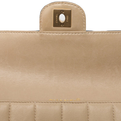 CHANEL Shoulder Bag Chocolate Bar Lambskin x Enamel Beige x Black Gold-Tone Hardware, Pre-Owned