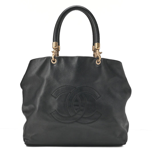 CHANEL Handbag (Removable Handle) Cocomark Caviar Skin Black Gold-Tone Hardware, Pre-Owned