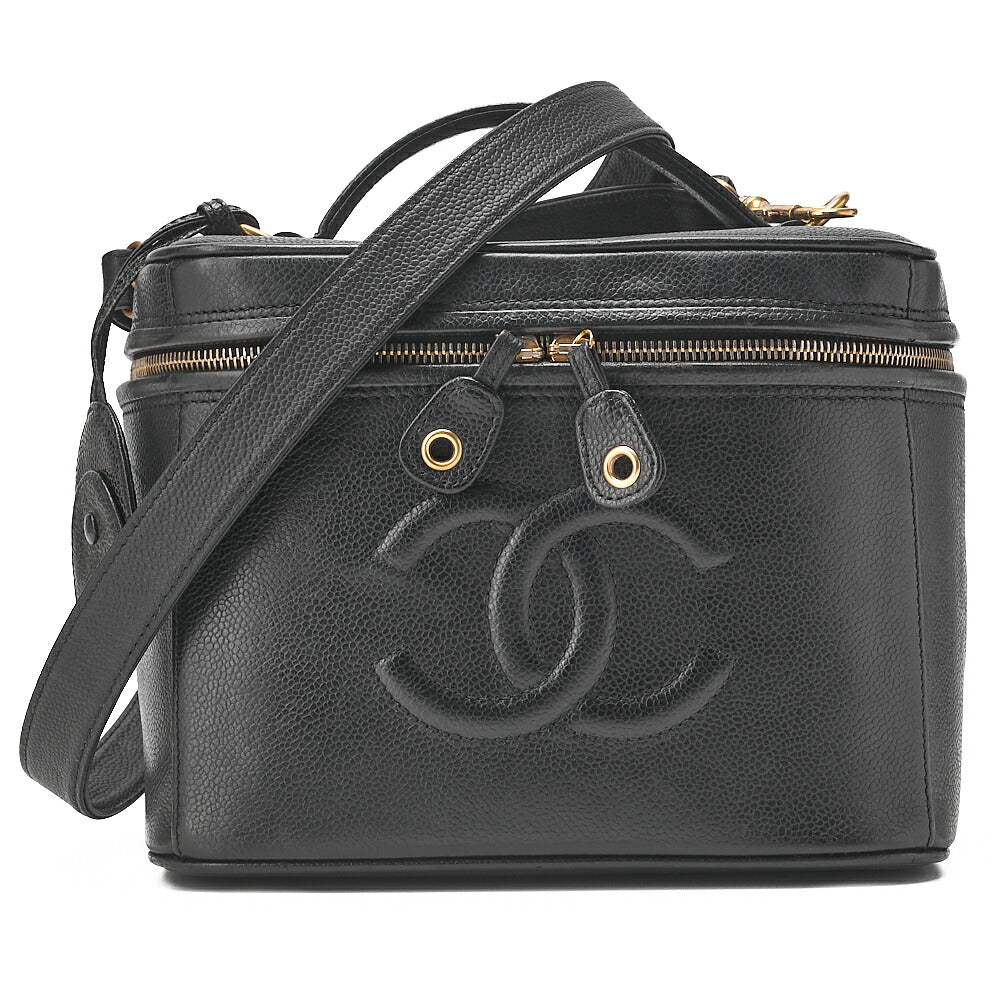 CHANEL Shoulder Bag Cocomark Vanity 2way Caviar Skin Black Gold-Tone Hardware, Pre-Owned
