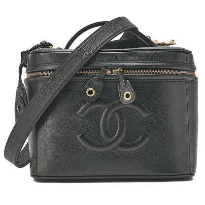 CHANEL Shoulder Bag Cocomark Vanity 2way Caviar Skin Black Gold-Tone Hardware, Pre-Owned