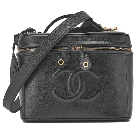 CHANEL Shoulder Bag Cocomark Vanity 2way Caviar Skin Black Gold-Tone Hardware, Pre-Owned
