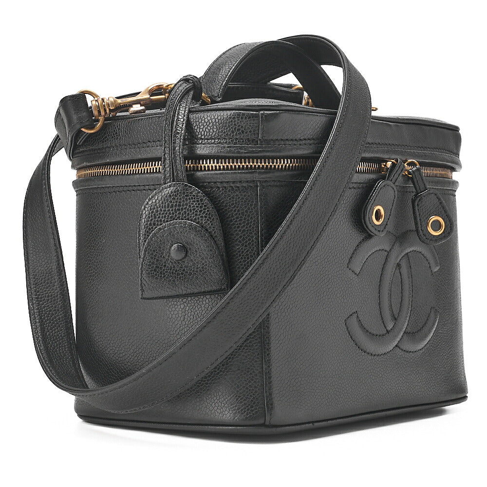 CHANEL Shoulder Bag Cocomark Vanity 2way Caviar Skin Black Gold-Tone Hardware, Pre-Owned