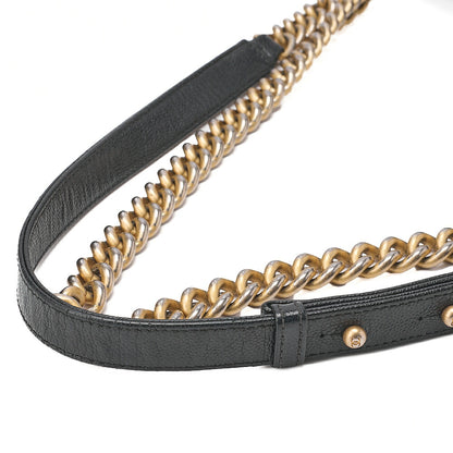 CHANEL Boy Chanel V-Stitch Chain Shoulder Bag Caviar Skin Black Gold-Tone Hardware, Pre-Owned