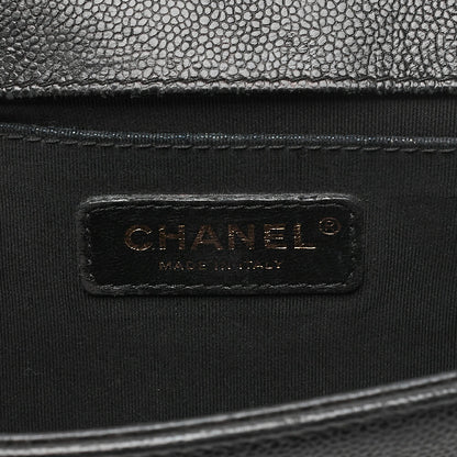 CHANEL Boy Chanel V-Stitch Chain Shoulder Bag Caviar Skin Black Gold-Tone Hardware, Pre-Owned