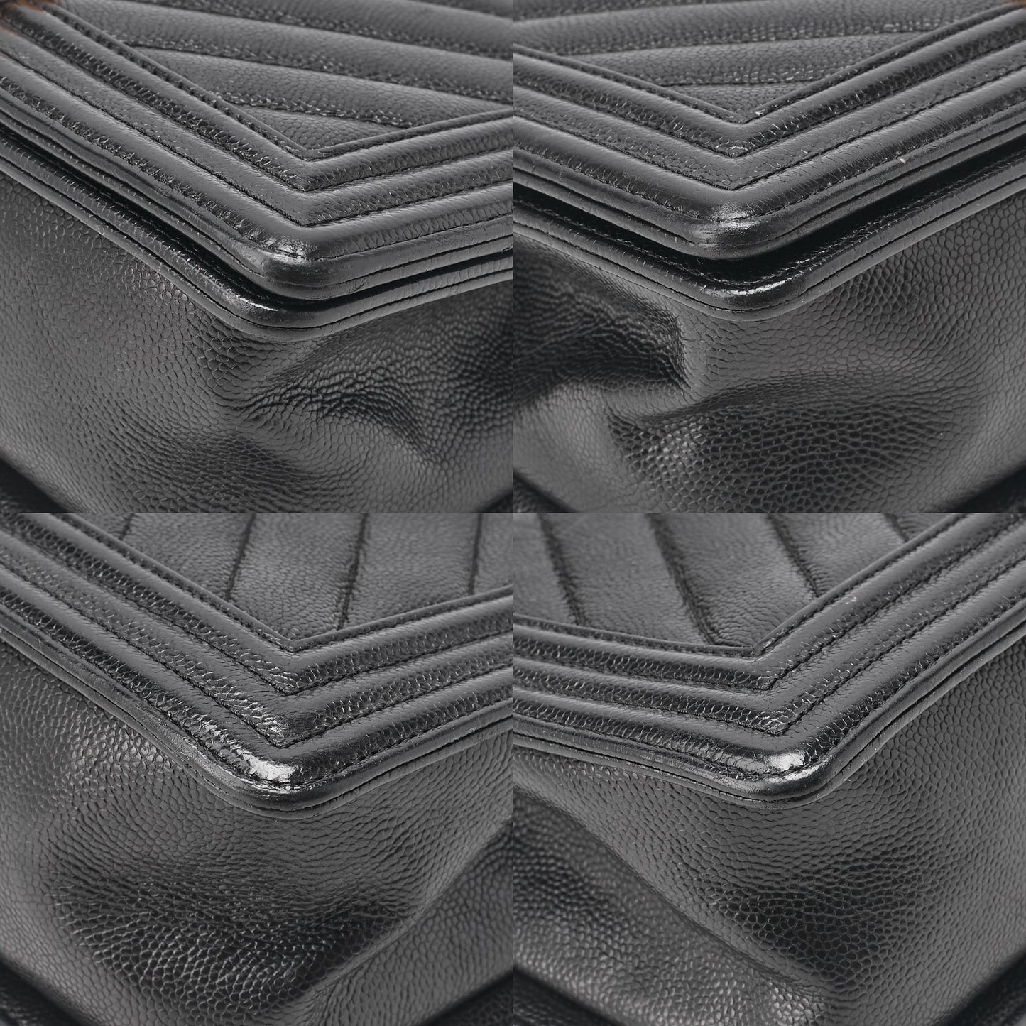 CHANEL Boy Chanel V-Stitch Chain Shoulder Bag Caviar Skin Black Gold-Tone Hardware, Pre-Owned