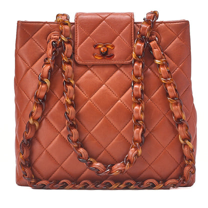 CHANEL Handbag Matrasse Tortoiseshell Chain Tote Lambskin Orange Gold-Tone Hardware, Pre-Owned
