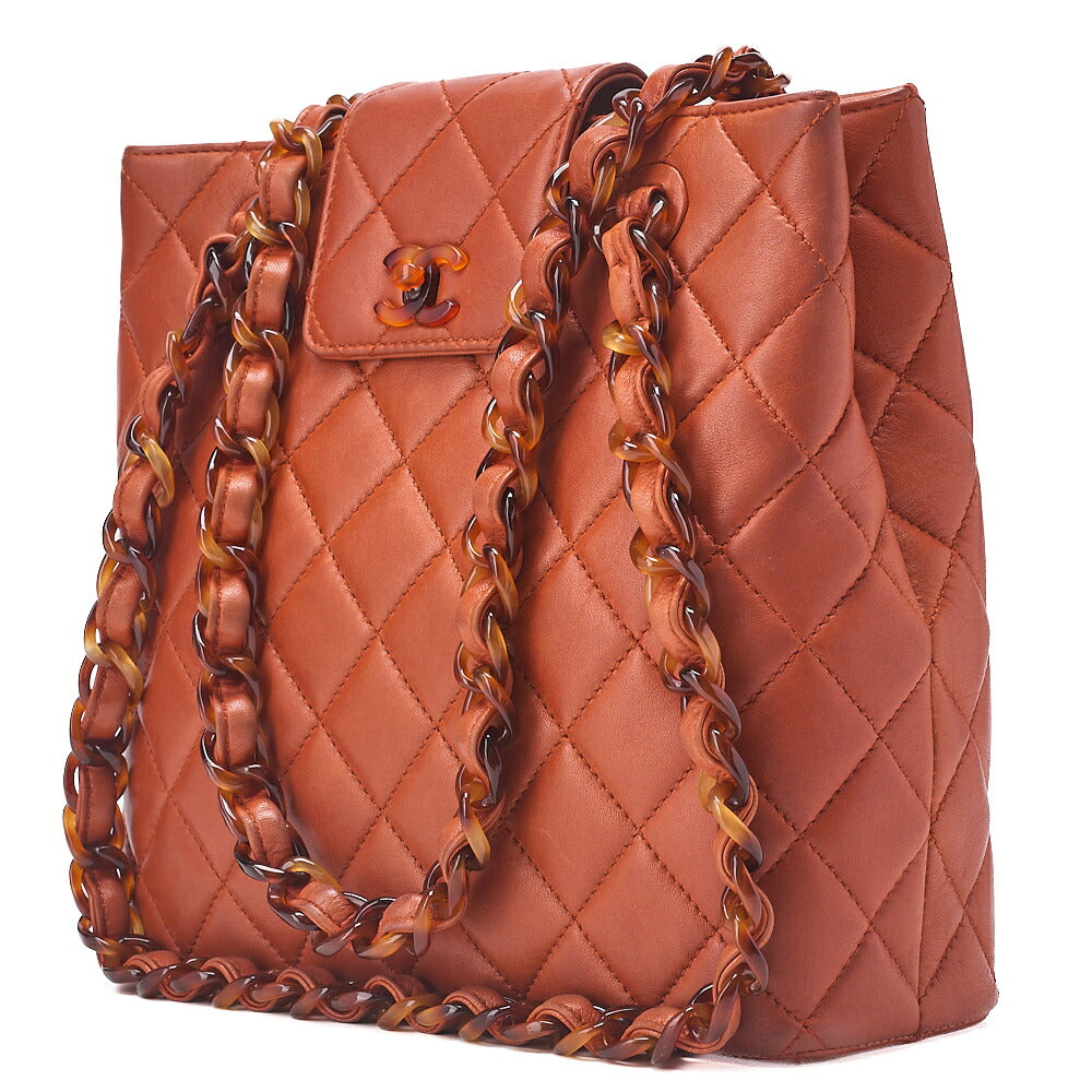 CHANEL Handbag Matrasse Tortoiseshell Chain Tote Lambskin Orange Gold-Tone Hardware, Pre-Owned