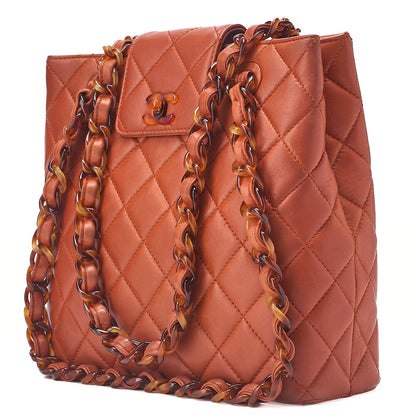 CHANEL Handbag Matrasse Tortoiseshell Chain Tote Lambskin Orange Gold-Tone Hardware, Pre-Owned