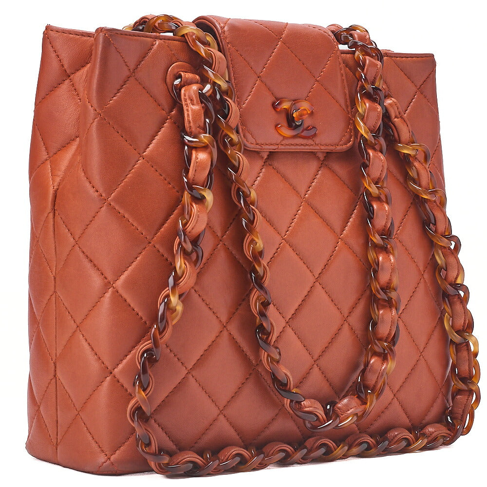 CHANEL Handbag Matrasse Tortoiseshell Chain Tote Lambskin Orange Gold-Tone Hardware, Pre-Owned
