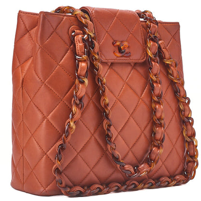 CHANEL Handbag Matrasse Tortoiseshell Chain Tote Lambskin Orange Gold-Tone Hardware, Pre-Owned