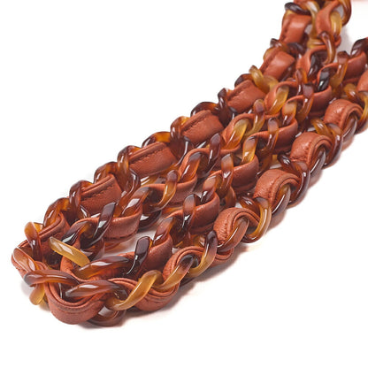 CHANEL Handbag Matrasse Tortoiseshell Chain Tote Lambskin Orange Gold-Tone Hardware, Pre-Owned