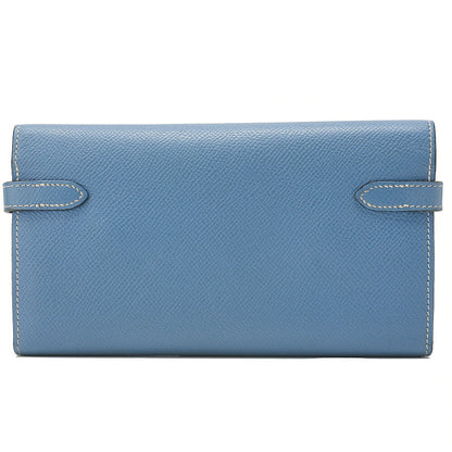 HERMES Kelly Wallet 3-Fold Long Wallet Epson Blue Jean Silver-Tone Hardware, Pre-Owned