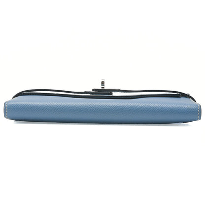 HERMES Kelly Wallet 3-Fold Long Wallet Epson Blue Jean Silver-Tone Hardware, Pre-Owned