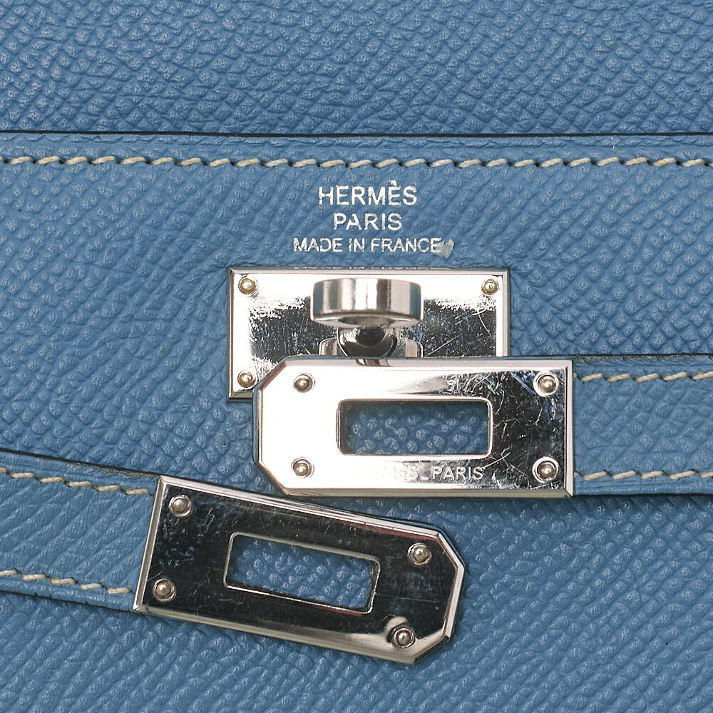 HERMES Kelly Wallet 3-Fold Long Wallet Epson Blue Jean Silver-Tone Hardware, Pre-Owned