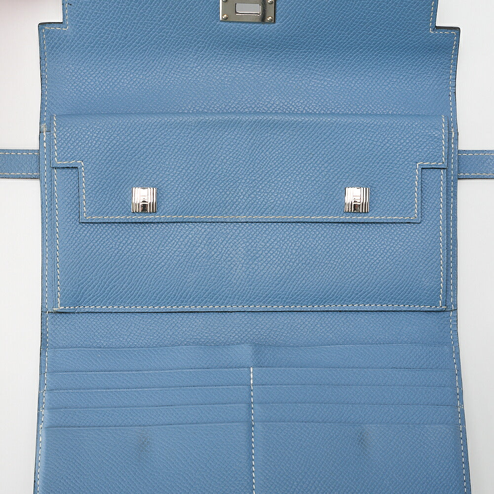 HERMES Kelly Wallet 3-Fold Long Wallet Epson Blue Jean Silver-Tone Hardware, Pre-Owned