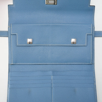 HERMES Kelly Wallet 3-Fold Long Wallet Epson Blue Jean Silver-Tone Hardware, Pre-Owned