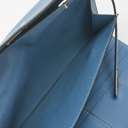 HERMES Kelly Wallet 3-Fold Long Wallet Epson Blue Jean Silver-Tone Hardware, Pre-Owned