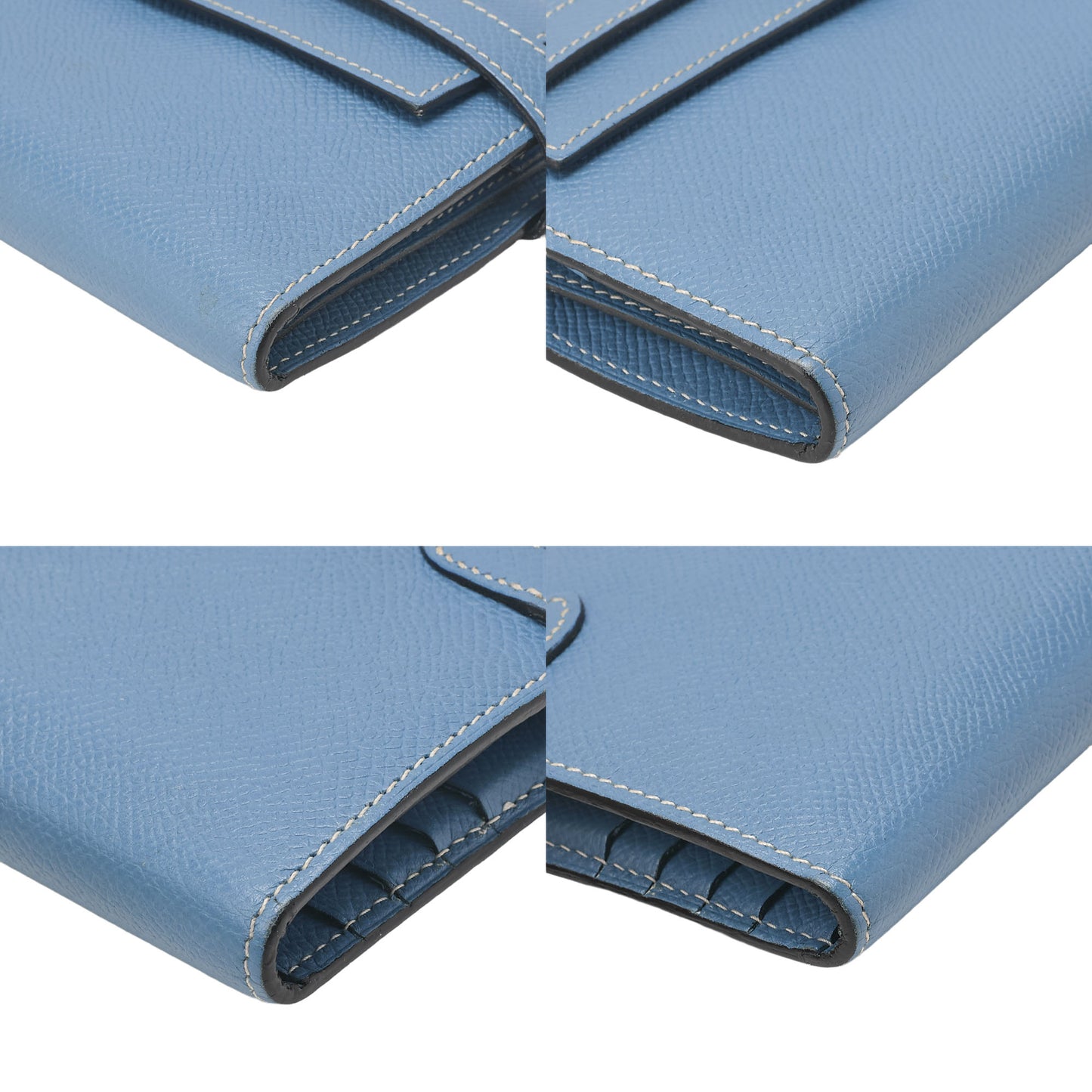 HERMES Kelly Wallet 3-Fold Long Wallet Epson Blue Jean Silver-Tone Hardware, Pre-Owned