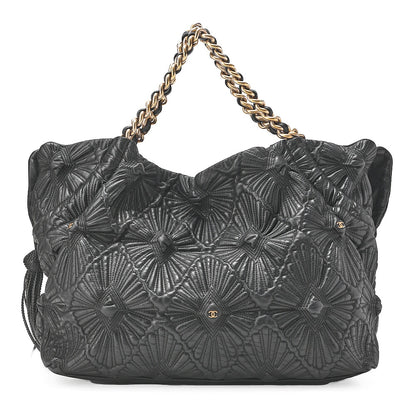 CHANEL Coco Mark Fringe Chain Tote Bag Lambskin Black Gold-Tone Hardware, Pre-Owned