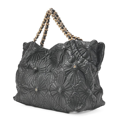 CHANEL Coco Mark Fringe Chain Tote Bag Lambskin Black Gold-Tone Hardware, Pre-Owned