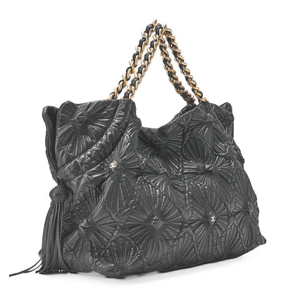 CHANEL Coco Mark Fringe Chain Tote Bag Lambskin Black Gold-Tone Hardware, Pre-Owned