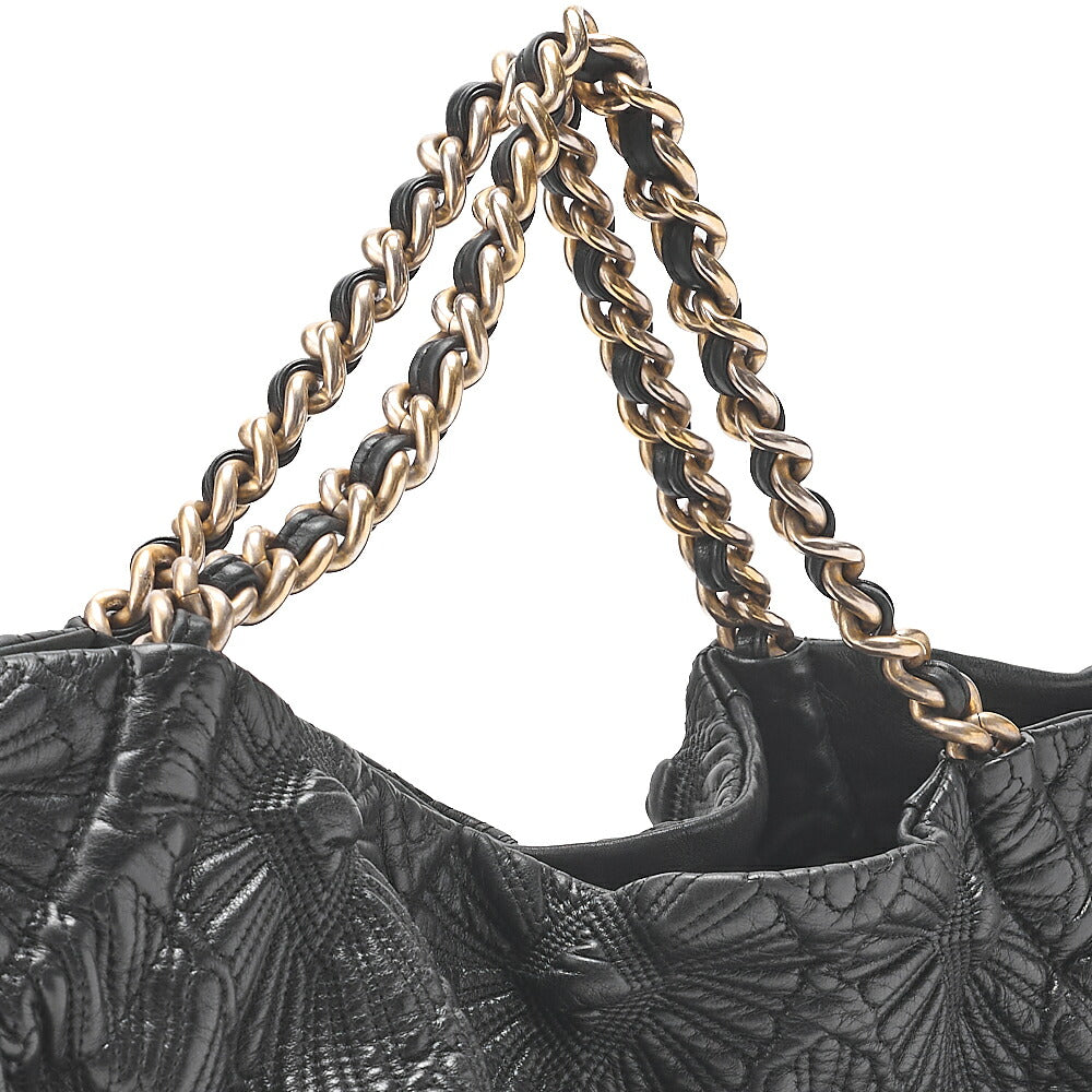 CHANEL Coco Mark Fringe Chain Tote Bag Lambskin Black Gold-Tone Hardware, Pre-Owned
