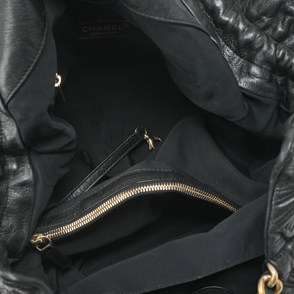 CHANEL Coco Mark Fringe Chain Tote Bag Lambskin Black Gold-Tone Hardware, Pre-Owned