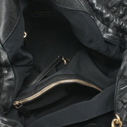 CHANEL Coco Mark Fringe Chain Tote Bag Lambskin Black Gold-Tone Hardware, Pre-Owned