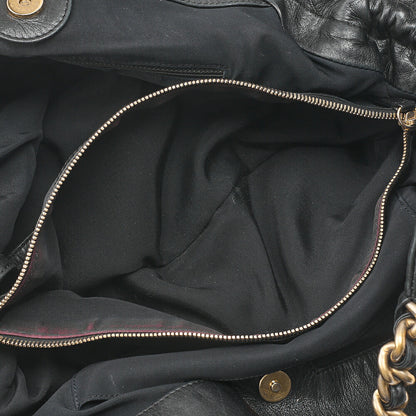 CHANEL Coco Mark Fringe Chain Tote Bag Lambskin Black Gold-Tone Hardware, Pre-Owned