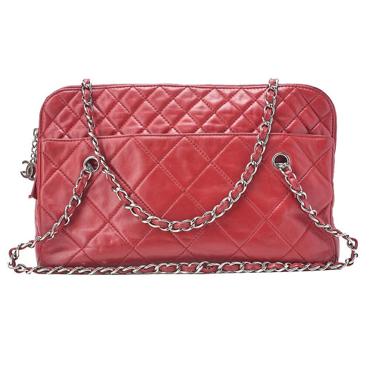 CHANEL Matelasse Coco Charm Chain Shoulder Bag Vintage Calf Red Silver-Tone Hardware, Pre-Owned