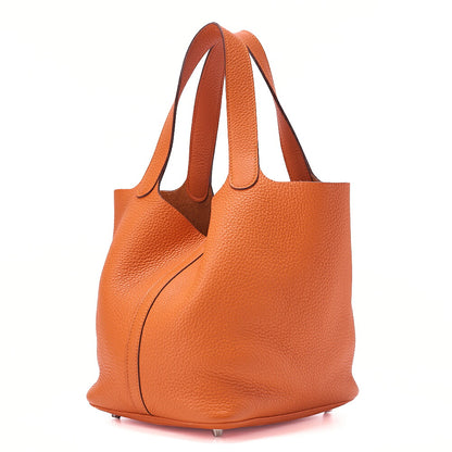 HERMES Picotan Lock MM Handbag Trial Clemence Orange Silver-Tone Hardware, Pre-Owned