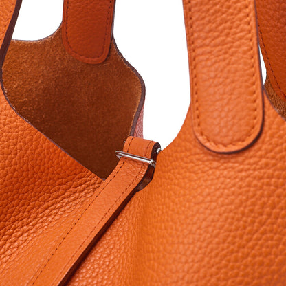 HERMES Picotan Lock MM Handbag Trial Clemence Orange Silver-Tone Hardware, Pre-Owned