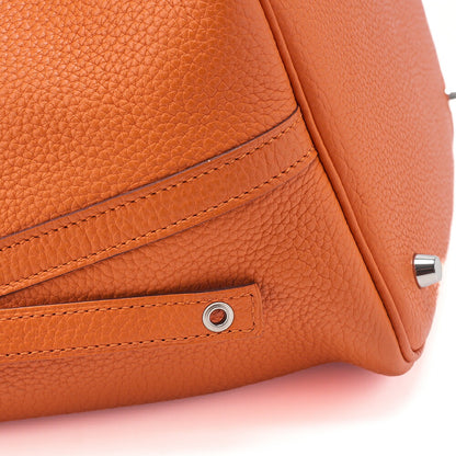 HERMES Picotan Lock MM Handbag Trial Clemence Orange Silver-Tone Hardware, Pre-Owned