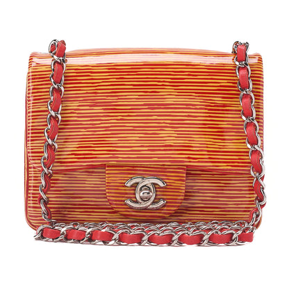 CHANEL Coco Mark Single Flap Single Chain Bag Enamel x Lambskin Red X Orange Silver-Tone Hardware, Pre-Owned