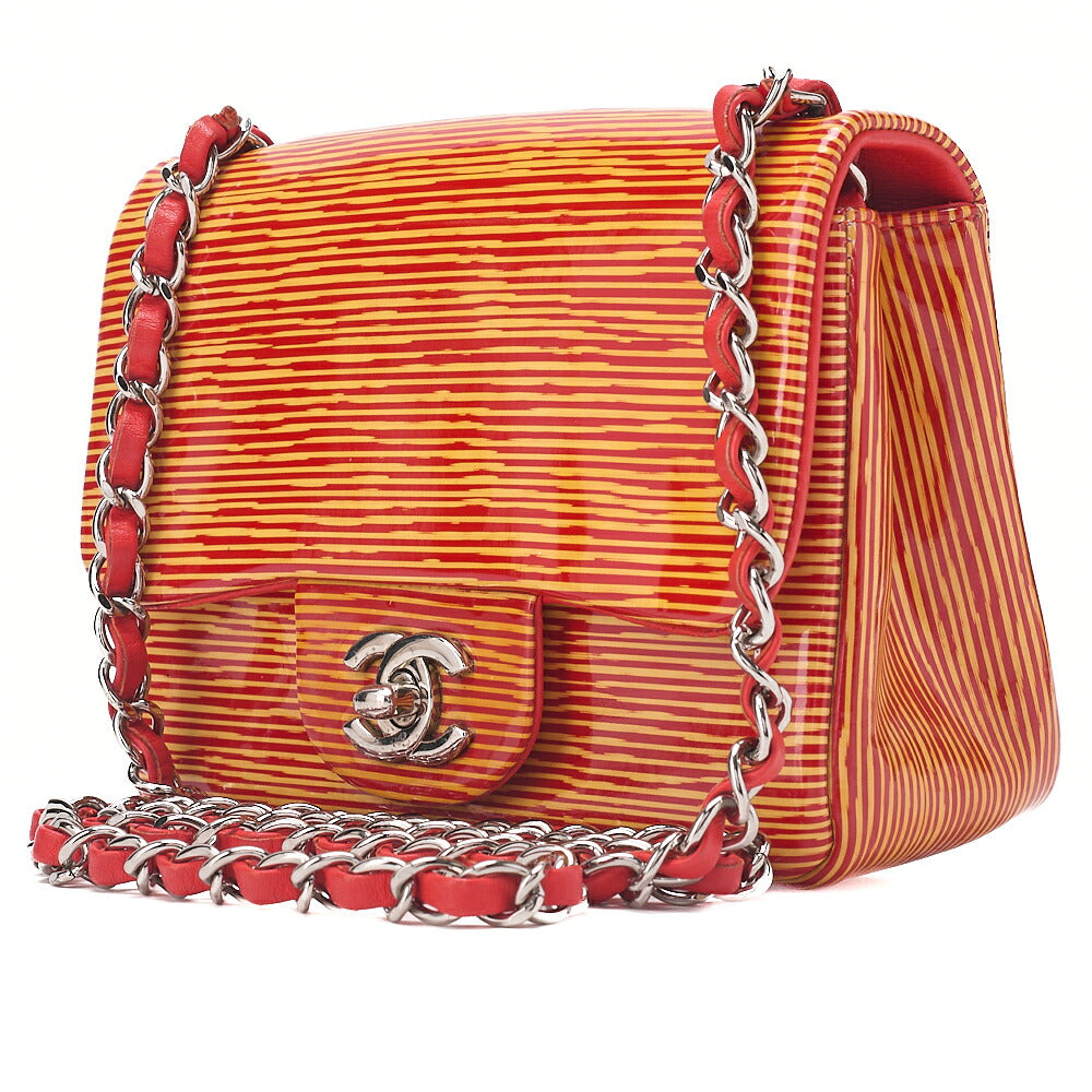 CHANEL Coco Mark Single Flap Single Chain Bag Enamel x Lambskin Red X Orange Silver-Tone Hardware, Pre-Owned
