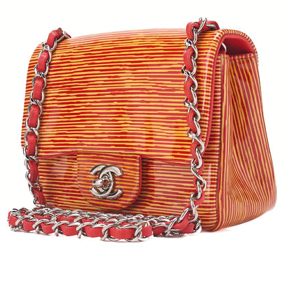 CHANEL Coco Mark Single Flap Single Chain Bag Enamel x Lambskin Red X Orange Silver-Tone Hardware, Pre-Owned