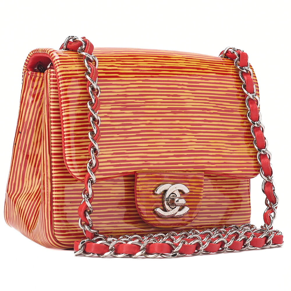 CHANEL Coco Mark Single Flap Single Chain Bag Enamel x Lambskin Red X Orange Silver-Tone Hardware, Pre-Owned
