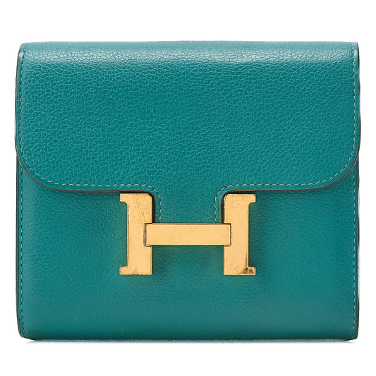 HERMES Constance Compact Bi-Fold Wallet Swift Evercolor Veil Jade Gold-Tone Hardware, Pre-Owned