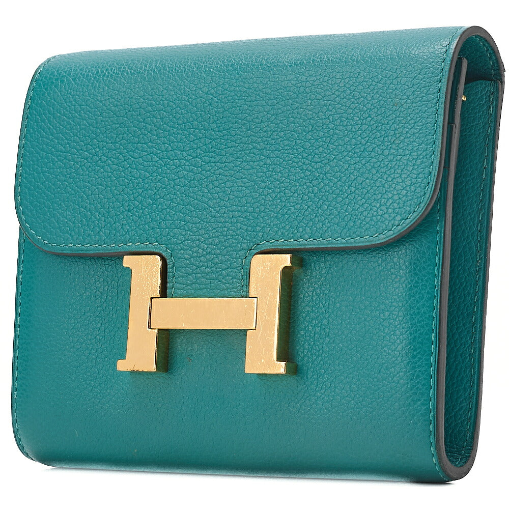 HERMES コンスタンス コンパクト 二つ折り財布 スイフト エヴァーカラー ヴェールジェイド ゴールド金具 中古品