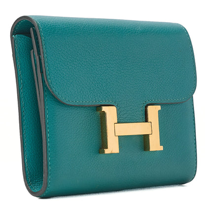 HERMES コンスタンス コンパクト 二つ折り財布 スイフト エヴァーカラー ヴェールジェイド ゴールド金具 中古品